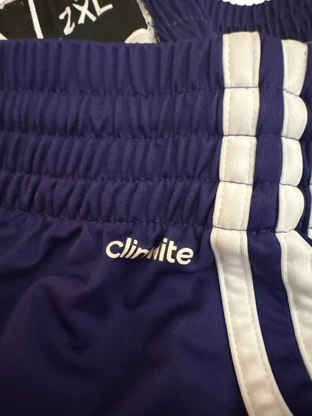 Adidas Mens Climalite 2XL Purple Athletic Shorts With Drawstring & White Stripes